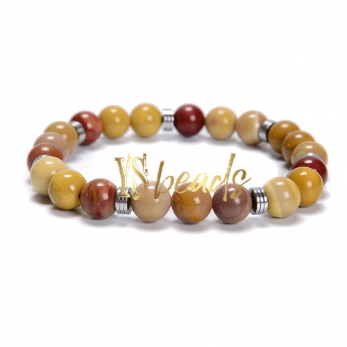 Mookaite Round Bracelet with Hematite Slices, Approx 8mm