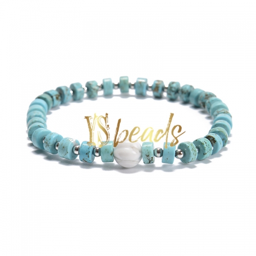 Turquoise 3x6mm Heshi Bracelet with 8mm Carved Howlite