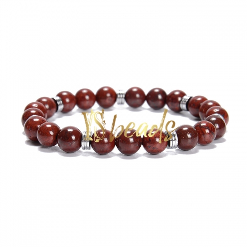 Flower Jasper Round Bracelet with Hematite Slices, Approx 8mm