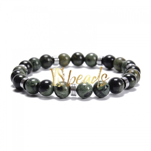 Kambaba Jasper Round Bracelet with Hematite Slices, Approx 8mm