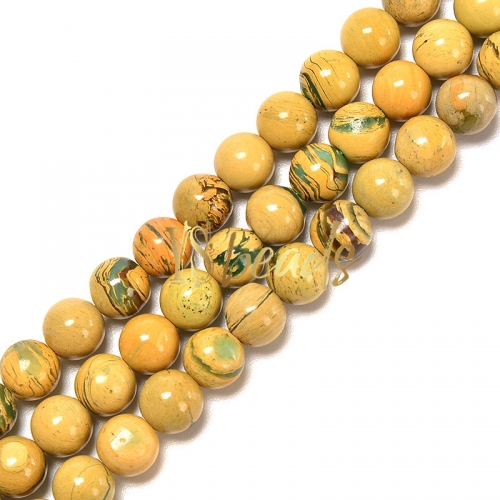 Green Stripe Yellow Jasper Plain Rounds, Approx 6-12mm