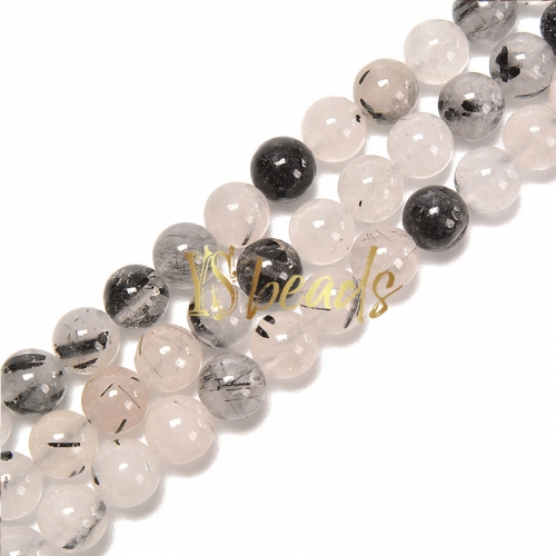 AB Grade Black Rutilated Quartz Plain Rounds, Approx 4-12mm