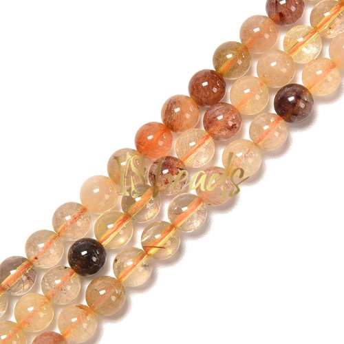 Mixed Color Rutilated Quartz Plain Rounds, Approx 4-12mm