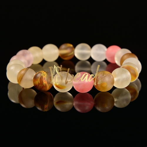 Mixed Color Watermelon Quartz Matte Round Bracelet, Approx 4-10mm