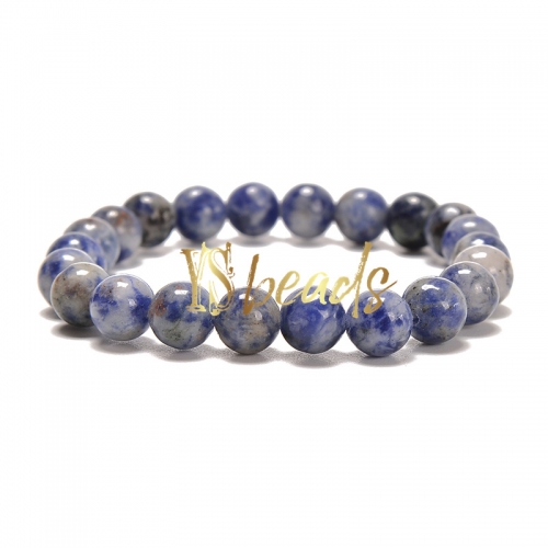 Blue Spot White Jasper Round Bracelet, Approx 4-10mm