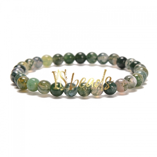Moss Agate Round Bracelet, Approx 4-10mm