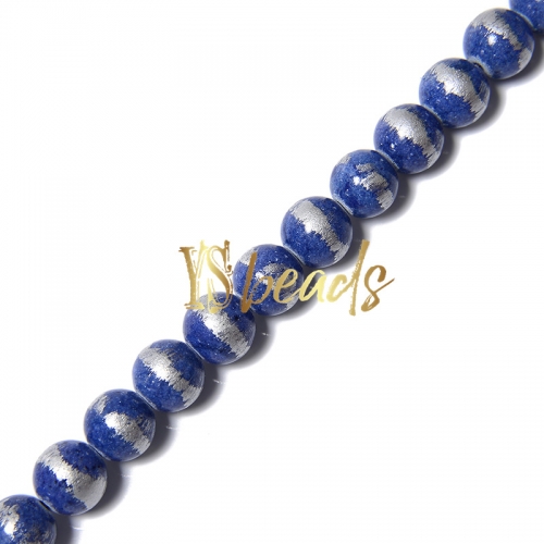 Dyed Royal Blue Jade with Silver Line Plain Rounds, Approx 4-12mm