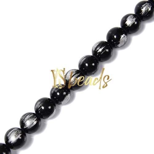 Dyed Black Jade with Silver Line Plain Rounds, Approx 4-12mm