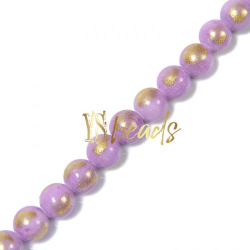 Dyed Light Purple Jade with Golden Line Plain Rounds, Approx 4-12mm