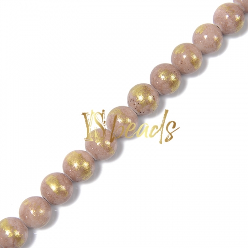 Dyed Sand Color Jade with Golden Line Plain Rounds, Approx 4-12mm