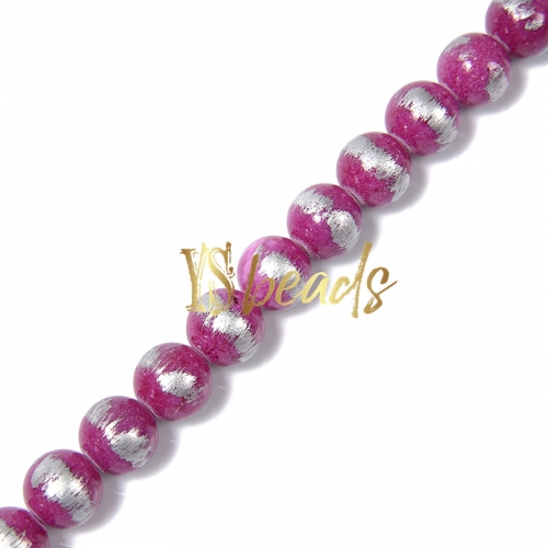 Dyed Rose Red Jade with Silver Line Plain Rounds, Approx 4-12mm