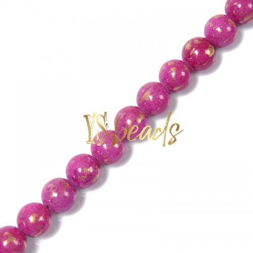 Dyed Rose Red Jade with Golden Line Plain Rounds, Approx 4-12mm