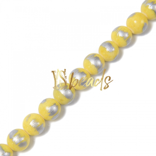 Dyed Yellow Jade with Silver Line Plain Rounds, Approx 4-12mm