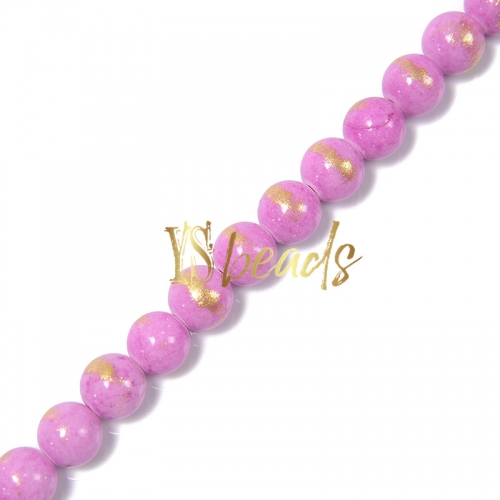 Dyed Pink Jade with Golden Line Plain Rounds, Approx 4-12mm