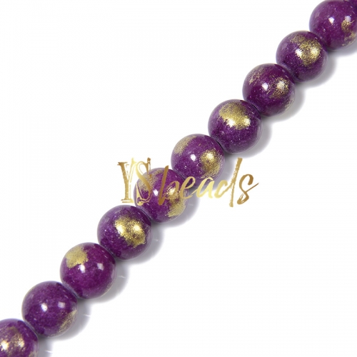 Dyed Purple Jade with Golden Line Plain Rounds, Approx 4-12mm
