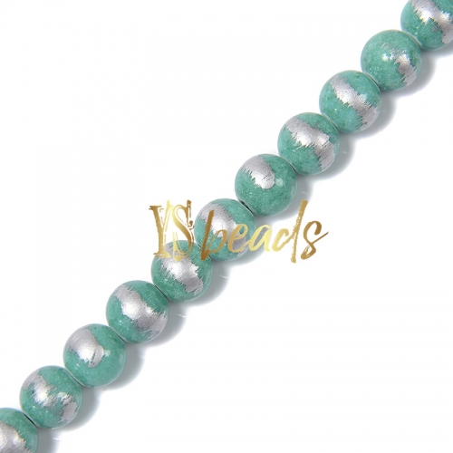 Dyed Green Jade with Silver Line Plain Rounds, Approx 4-12mm