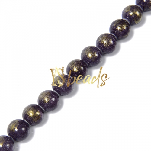 Dyed Dark Purple Jade with Golden Line Plain Rounds, Approx 4-12mm