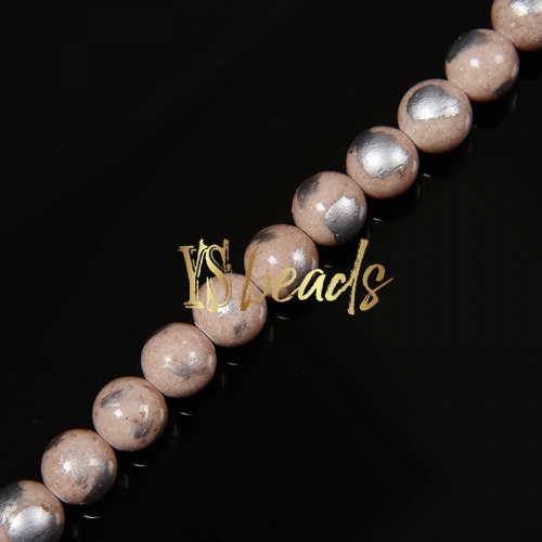 Dyed Sand Color Jade with Silver Line Plain Rounds, Approx 4-12mm