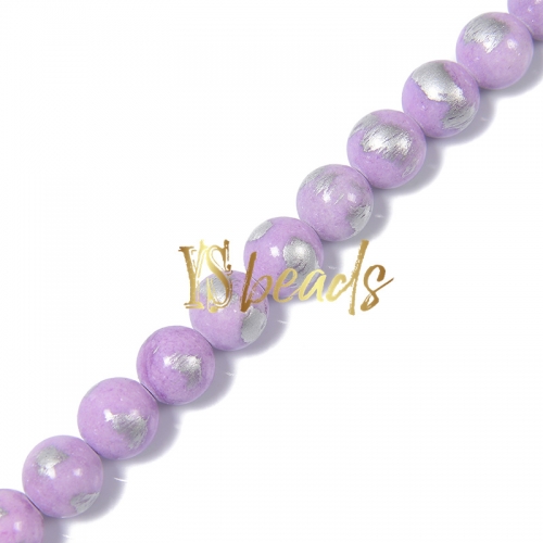 Dyed Light Pruple Jade with Silver Line Plain Rounds, Approx 4-12mm
