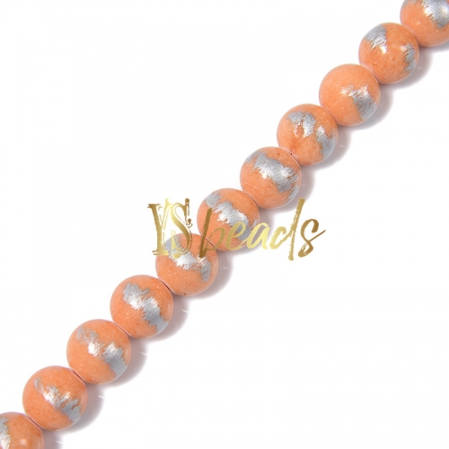 Dyed Orange Jade with Silver Line Plain Rounds, Approx 4-12mm