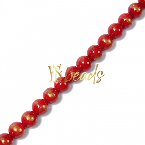 Dyed Red Jade with Golden Line Plain Rounds, Approx 4-12mm
