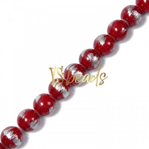 Dyed Red Jade with Silver Line Plain Rounds, Approx 4-12mm