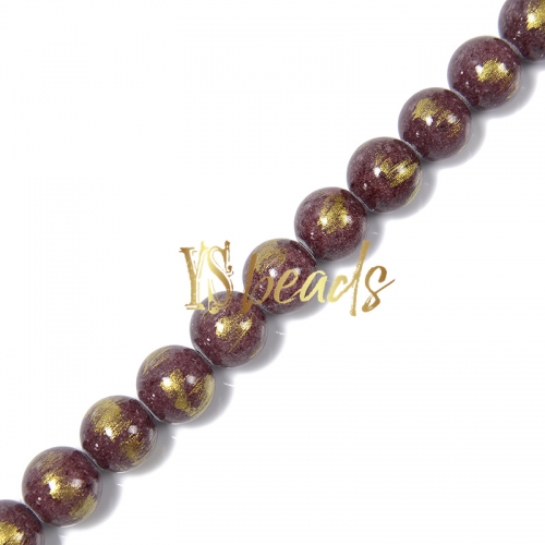 Dyed Coffee Jade with Golden Line Plain Rounds, Approx 4-12mm