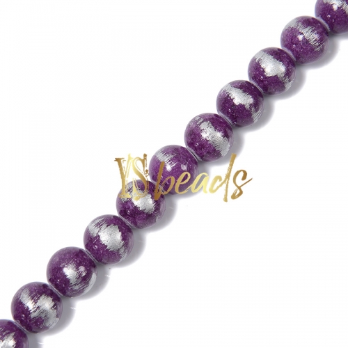 Dyed Puprle Jade with Silver Line Plain Rounds, Approx 4-12mm