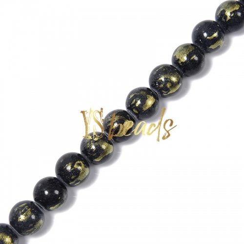Dyed Black Jade with Golden Line Plain Rounds, Approx 4-12mm