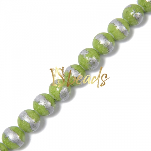 Dyed Oliva Color Jade with Silver Line Plain Rounds, Approx 4-12mm