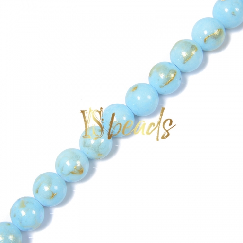 Dyed Light Blue Jade with Golden Line Plain Rounds, Approx 4-12mm
