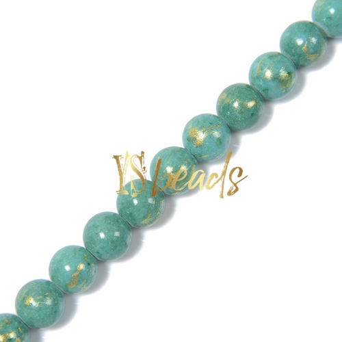 Dyed Green Jade with Golden Line Plain Rounds, Approx 4-12mm