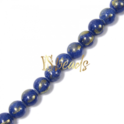 Dyed Royal Blue Jade with Golden Line Plain Rounds, Approx 4-12mm