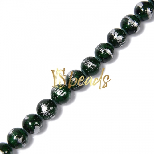 Dyed Dark Green Jade with Silver Line Plain Rounds, Approx 4-12mm