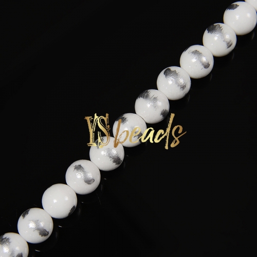 Dyed White Jade with Silver Line Plain Rounds, Approx 4-12mm