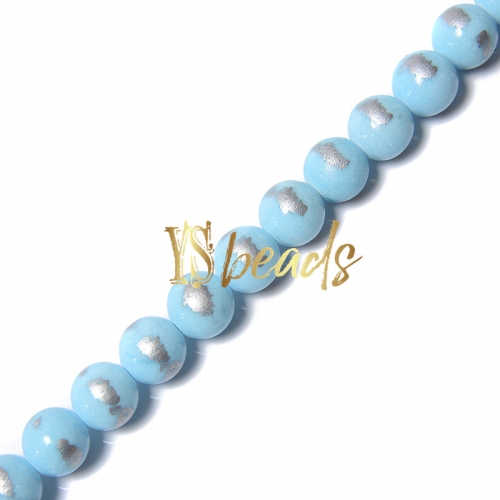 Dyed Light Blue Jade with Silver Line Plain Rounds, Approx 4-12mm