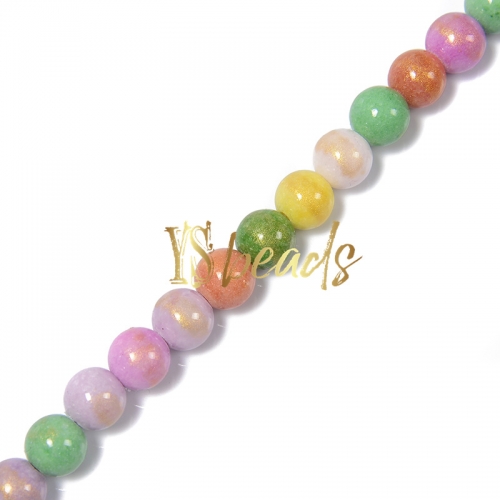 Mixed Colors Jade with Golden Line Plain Rounds, Approx 4-12mm