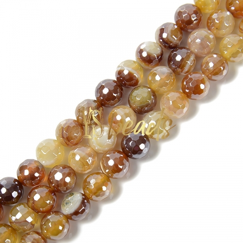 Highlight Plated Coffee Stripe Agate Faceted Rounds, Approx 6-12mm