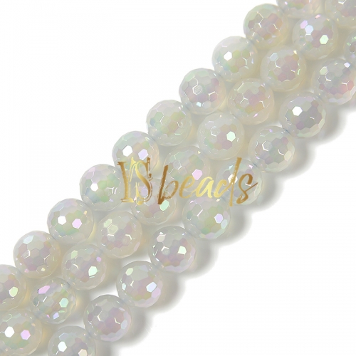 Rainbow Plated White Agate Faceted Rounds, Approx 6-12mm