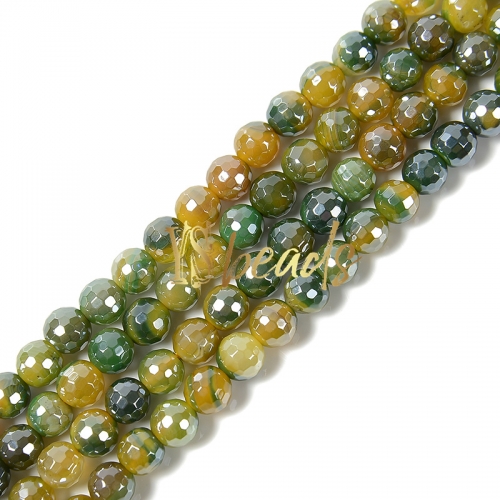 Highlight Plated Yellow&Green Agate Faceted Rounds, Approx 6-12mm