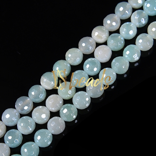 Highlight Plated Light Blue Stripe Agate Faceted Rounds, Approx 6-12mm