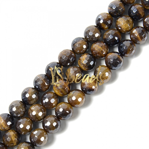 Highlight Plated Tiger Eye Faceted Rounds, Approx 6-12mm