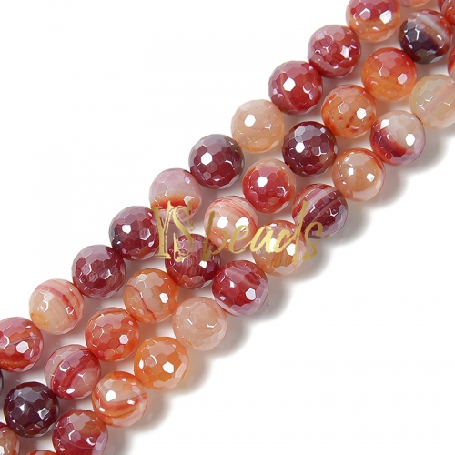 Highlight Plated Dark Red Stripe Agate Faceted Rounds, Approx 6-12mm