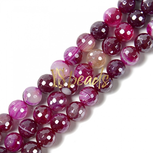 Highlight Plated Pink Stripe Agate Faceted Rounds, Approx 6-12mm