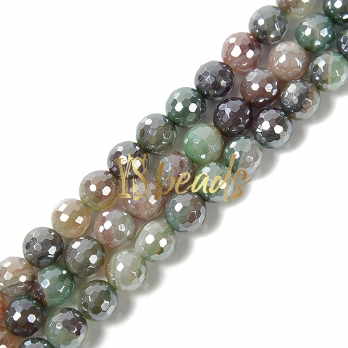 Highlight Plated Grass Green Stripe Agate Faceted Rounds, Approx 6-12mm