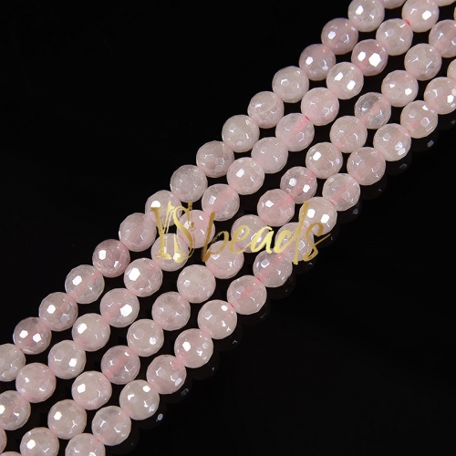 Highlight Plated Rose Quartz Stripe Agate Faceted Rounds, Approx 6-12mm