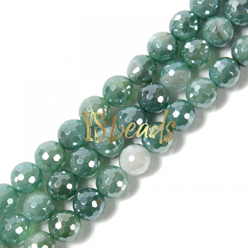 Highlight Plated Green Stripe Agate Faceted Rounds, Approx 6-12mm
