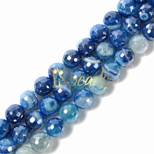 Highlight Plated Dark Blue Stripe Agate Faceted Rounds, Approx 6-12mm