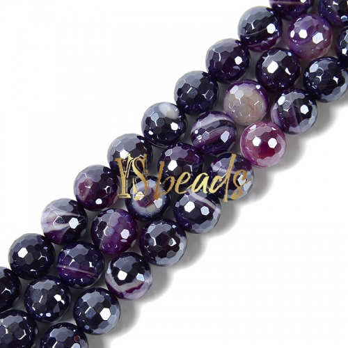 Highlight Plated Purple Stripe Agate Faceted Rounds, Approx 6-12mm