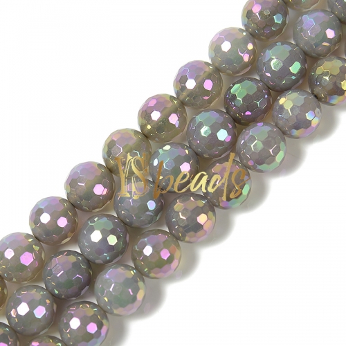 Rainbow Plated Grey Agate Faceted Rounds, Approx 6-12mm